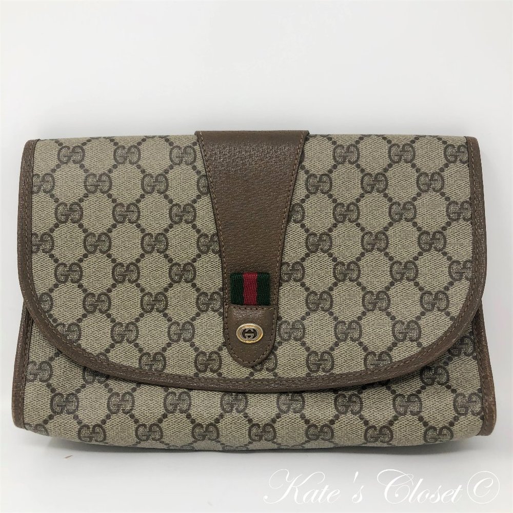GUCCI GG Canvas Webbing Vintage Clutch